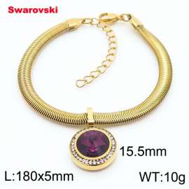 Stainless steel 180X5mm  snake chain with swarovski circle pendant fashional gold bracelet