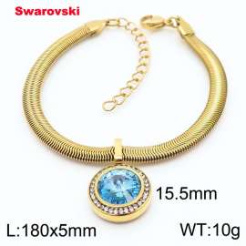 Stainless steel 180X5mm  snake chain with swarovski circle pendant fashional gold bracelet