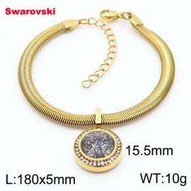 Stainless steel 180X5mm  snake chain with swarovski circle pendant fashional gold bracelet