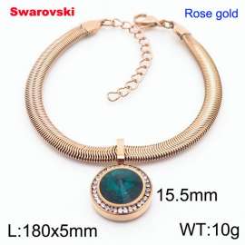 Stainless steel 180X5mm  snake chain with swarovski circle pendant fashional rose gold bracelet
