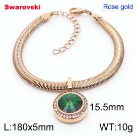 Stainless steel 180X5mm  snake chain with swarovski circle pendant fashional rose gold bracelet