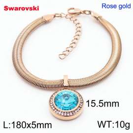 Stainless steel 180X5mm  snake chain with swarovski circle pendant fashional rose gold bracelet