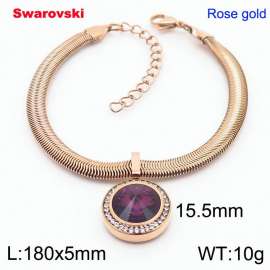 Stainless steel 180X5mm  snake chain with swarovski circle pendant fashional rose gold bracelet