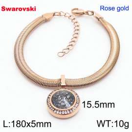 Stainless steel 180X5mm  snake chain with swarovski circle pendant fashional rose gold bracelet