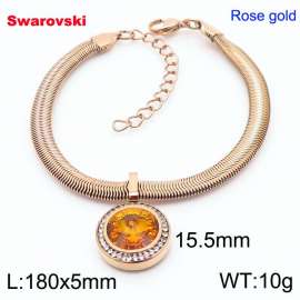 Stainless steel 180X5mm  snake chain with swarovski circle pendant fashional rose gold bracelet