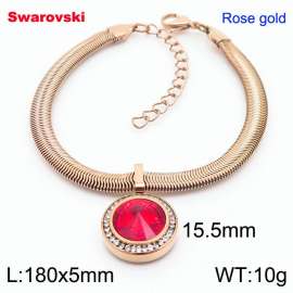 Stainless steel 180X5mm  snake chain with swarovski circle pendant fashional rose gold bracelet