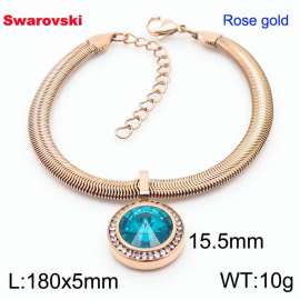 Stainless steel 180X5mm  snake chain with swarovski circle pendant fashional rose gold bracelet