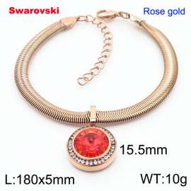 Stainless steel 180X5mm  snake chain with swarovski circle pendant fashional rose gold bracelet