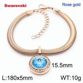 Stainless steel 180X5mm  snake chain with swarovski circle pendant fashional rose gold bracelet