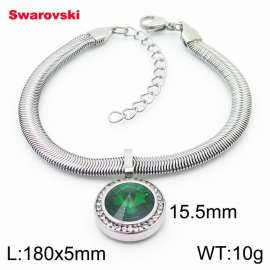 Stainless steel 180X5mm  snake chain with swarovski circle pendant fashional silver bracelet