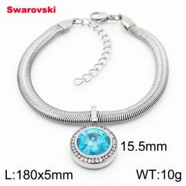 Stainless steel 180X5mm  snake chain with swarovski circle pendant fashional silver bracelet