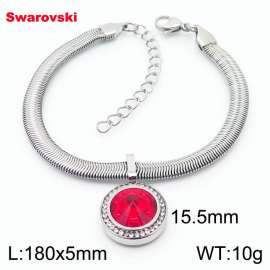 Stainless steel 180X5mm  snake chain with swarovski circle pendant fashional silver bracelet