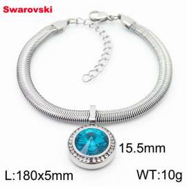 Stainless steel 180X5mm  snake chain with swarovski circle pendant fashional silver bracelet