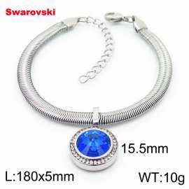 Stainless steel 180X5mm  snake chain with swarovski circle pendant fashional silver bracelet