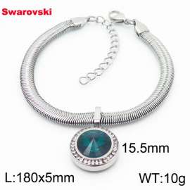 Stainless steel 180X5mm  snake chain with swarovski circle pendant fashional silver bracelet