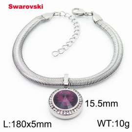 Stainless steel 180X5mm  snake chain with swarovski circle pendant fashional silver bracelet