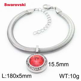 Stainless steel 180X5mm  snake chain with swarovski circle pendant fashional silver bracelet