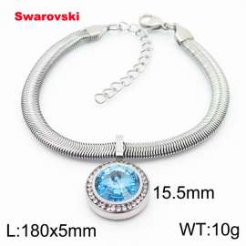 Stainless steel 180X5mm  snake chain with swarovski circle pendant fashional silver bracelet