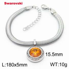 Stainless steel 180X5mm  snake chain with swarovski circle pendant fashional silver bracelet