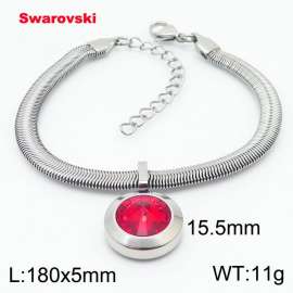 Stainless steel 180X5mm  snake chain with swarovski big stone circle pendant fashional silver bracelet