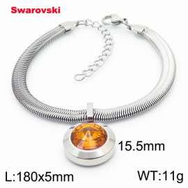 Stainless steel 180X5mm  snake chain with swarovski big stone circle pendant fashional silver bracelet