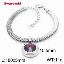 Stainless steel 180X5mm  snake chain with swarovski big stone circle pendant fashional silver bracelet