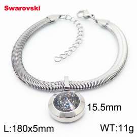 Stainless steel 180X5mm  snake chain with swarovski big stone circle pendant fashional silver bracelet