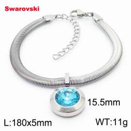 Stainless steel 180X5mm  snake chain with swarovski big stone circle pendant fashional silver bracelet