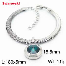 Stainless steel 180X5mm  snake chain with swarovski big stone circle pendant fashional silver bracelet