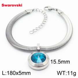 Stainless steel 180X5mm  snake chain with swarovski big stone circle pendant fashional silver bracelet