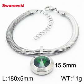 Stainless steel 180X5mm  snake chain with swarovski big stone circle pendant fashional silver bracelet