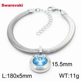 Stainless steel 180X5mm  snake chain with swarovski big stone circle pendant fashional silver bracelet