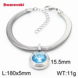 Stainless steel 180X5mm  snake chain with swarovski big stone circle pendant fashional silver bracelet