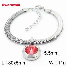 Stainless steel 180X5mm  snake chain with swarovski big stone circle pendant fashional silver bracelet