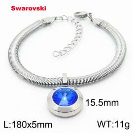 Stainless steel 180X5mm  snake chain with swarovski big stone circle pendant fashional silver bracelet