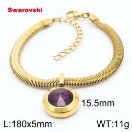 Stainless steel 180X5mm  snake chain with swarovski big stone circle pendant fashional gold bracelet