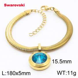 Stainless steel 180X5mm  snake chain with swarovski big stone circle pendant fashional gold bracelet