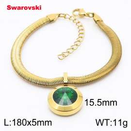 Stainless steel 180X5mm  snake chain with swarovski big stone circle pendant fashional gold bracelet