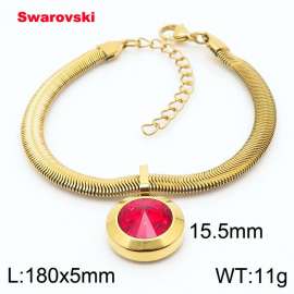 Stainless steel 180X5mm  snake chain with swarovski big stone circle pendant fashional gold bracelet