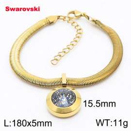 Stainless steel 180X5mm  snake chain with swarovski big stone circle pendant fashional gold bracelet