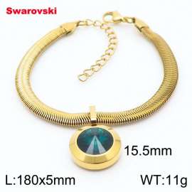 Stainless steel 180X5mm  snake chain with swarovski big stone circle pendant fashional gold bracelet