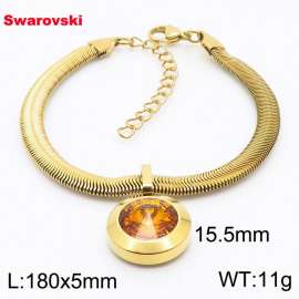 Stainless steel 180X5mm  snake chain with swarovski big stone circle pendant fashional gold bracelet