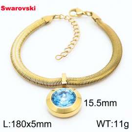 Stainless steel 180X5mm  snake chain with swarovski big stone circle pendant fashional gold bracelet