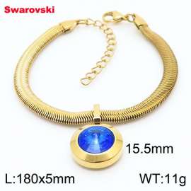 Stainless steel 180X5mm  snake chain with swarovski big stone circle pendant fashional gold bracelet