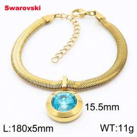 Stainless steel 180X5mm  snake chain with swarovski big stone circle pendant fashional gold bracelet