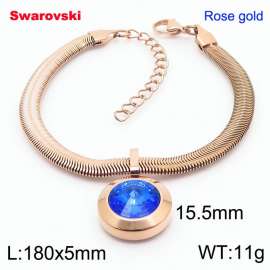 Stainless steel 180X5mm  snake chain with swarovski big stone circle pendant fashional rose gold bracelet