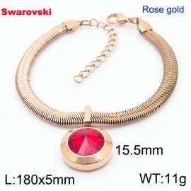 Stainless steel 180X5mm  snake chain with swarovski big stone circle pendant fashional rose gold bracelet