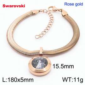 Stainless steel 180X5mm  snake chain with swarovski big stone circle pendant fashional rose gold bracelet