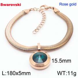 Stainless steel 180X5mm  snake chain with swarovski big stone circle pendant fashional rose gold bracelet