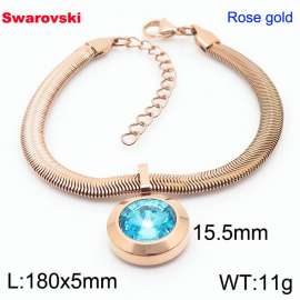 Stainless steel 180X5mm  snake chain with swarovski big stone circle pendant fashional rose gold bracelet